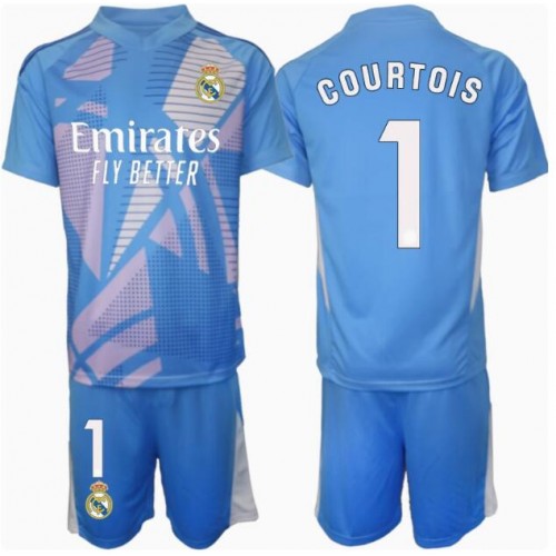 Fotballdrakt Barn Real Madrid Thibaut Courtois #1 Keeper Hjemmedraktsett 2024-25 Kortermet (+ Korte bukser)